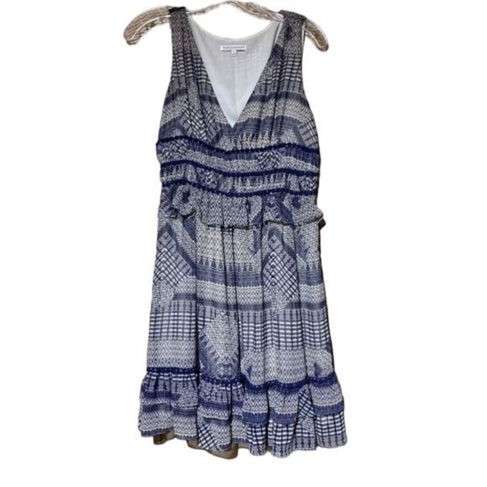 Rebecca Minkoff Women's Blue Geo Pattern Fit & Flare Knee Length Dress Size 2
